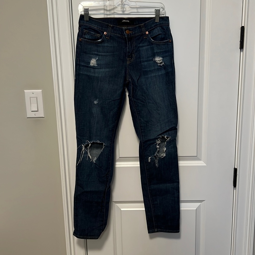 J brand straight leg boyfriend fit ripped jeans